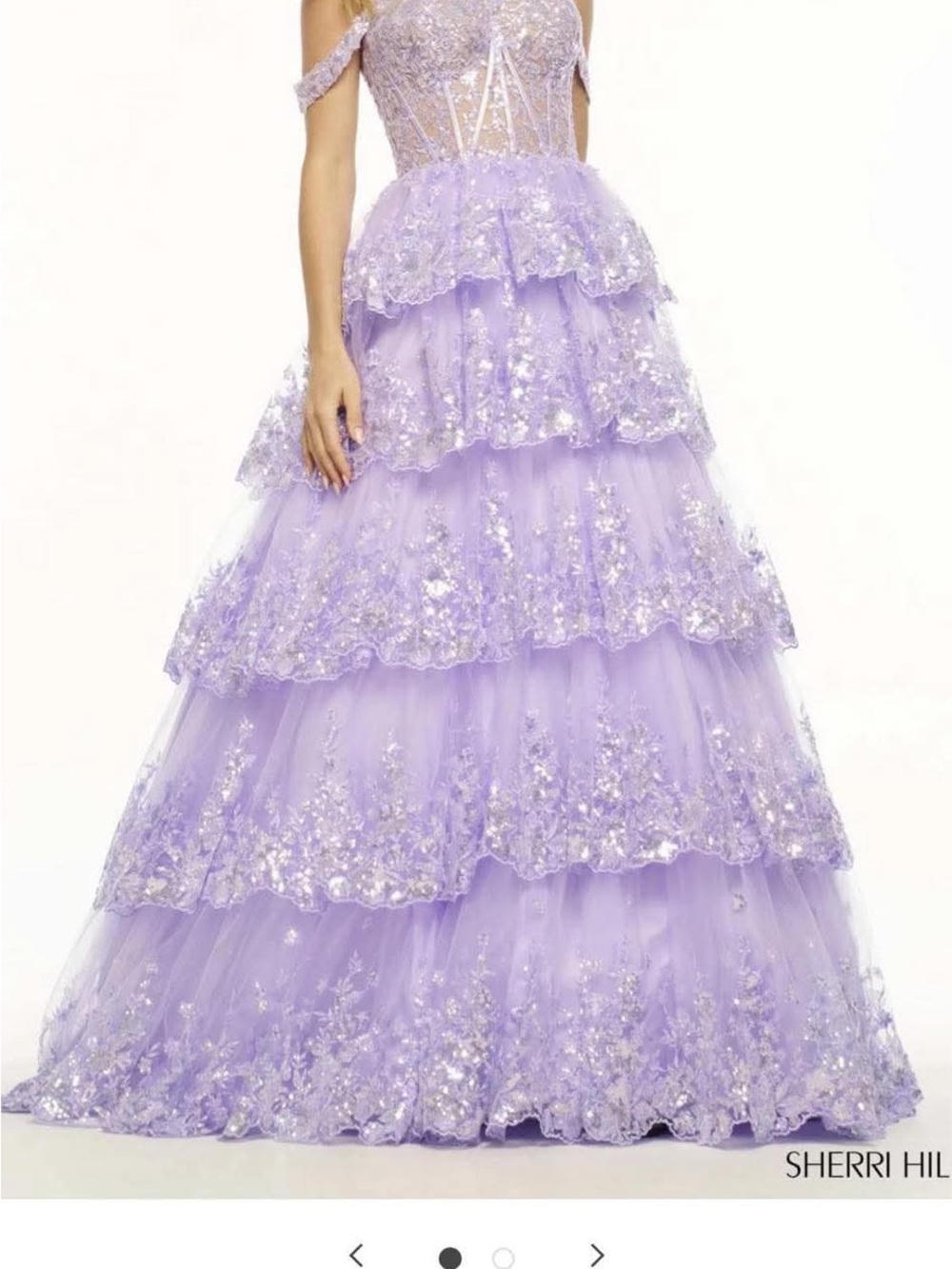 Sherri Hill Lavender Tiered Sequin Ball Gown